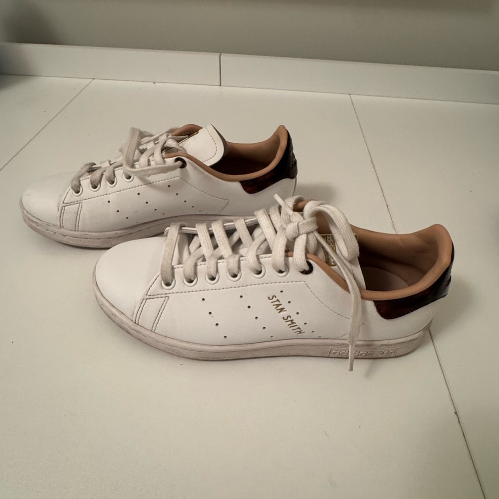 adidas White Sneakers with Brown Heel Tab